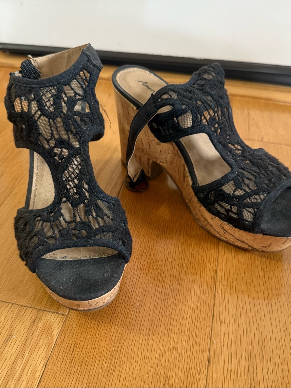 American Eagle black sandal wedge platform heels size 6.5.
